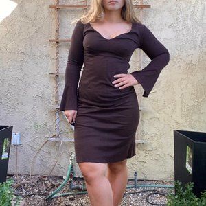 MAX STUDIO brown long sleeve faux suede dress